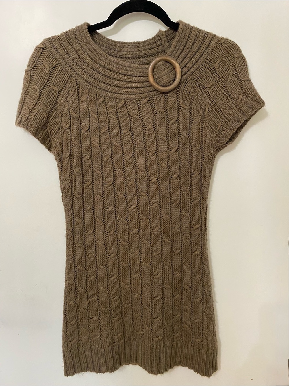Mystree Cable Knit Short-Sleeve Sweater Brown Size M